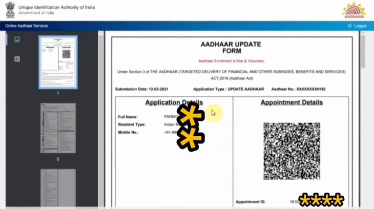 aadhaar update form